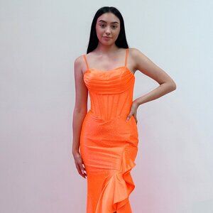 New Sheath Pageant Long Dress w/ Ruffled Skirt & Hot Stone Embroidery JT2727H